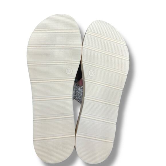 New Madden Girl Sandals Women’s Press Flat Metallic Silver Braid Slides Sz 10 - Picture 7 of 14